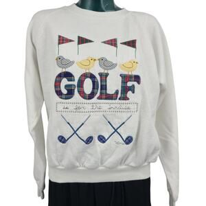 Vintage Valerie Sockwell Applique Golf Sweatshirt White Embroidered Size M 2918